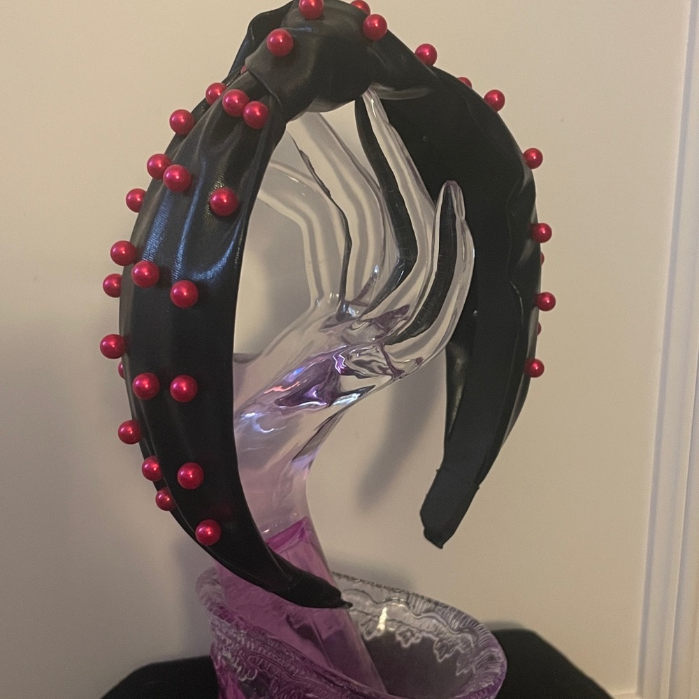 Black Headband with Red Beads